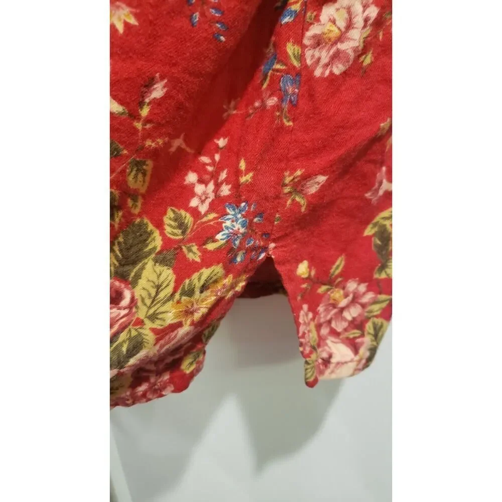 VINTAGE Talbots Intimates Red Floral Capiz Button Sleep Top‎ Size Medium